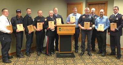 Photo of fire fighters and emergency personnel who received awards.