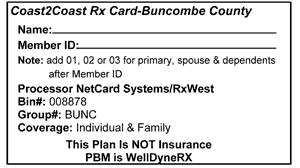 The card is free & may be used at all pharmacy chains & most independent pharmacies in Buncombe County.