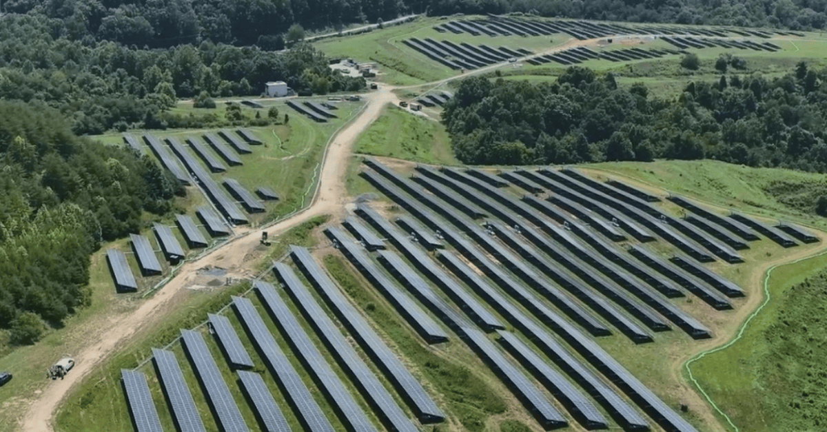 Overhead photo of the Duke Energy solar farm at the former Woodfin landfill