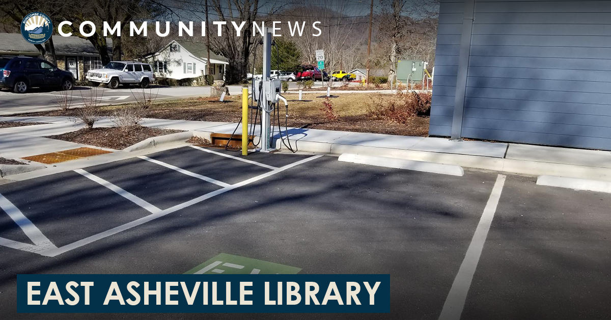 East Asheville Library electric car charging station.