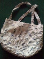 Bag crocheted with plastic grocery bags.