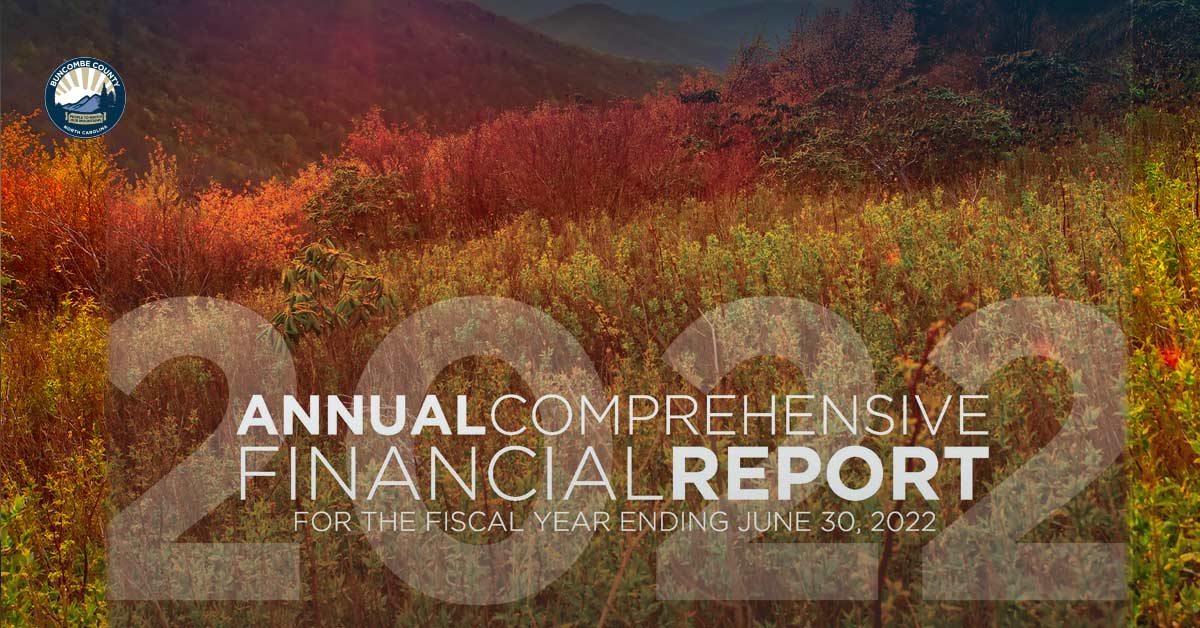 Blue Ridge Mountains with a graphic overlay that says comprehensive annual financial report
