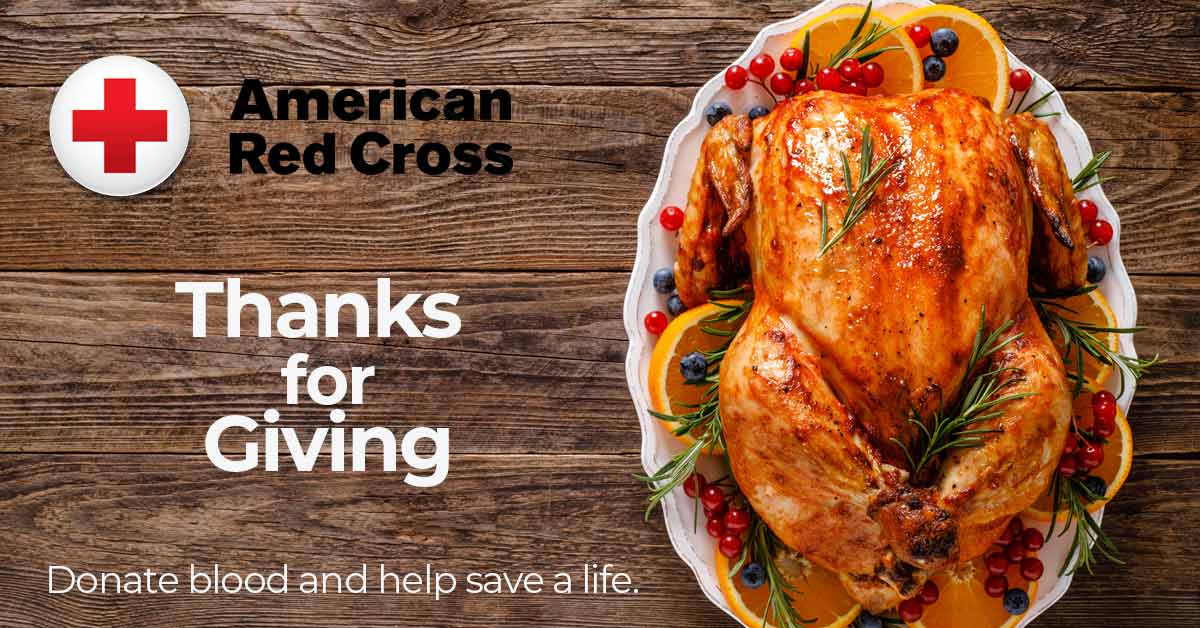 a thanskgiving dinner with the American Red Cross logo
