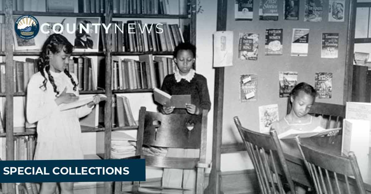 a historic photo shows young African American girls reading books at the library