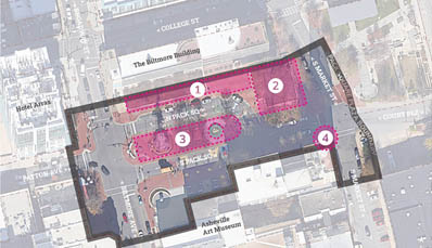 a map of pack square in downtown asheville